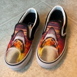 Kids slip on shoes. Vans size 11. Shark w flames!!